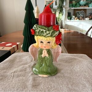 Vintage Lefton Christmas Angel wreath with berries